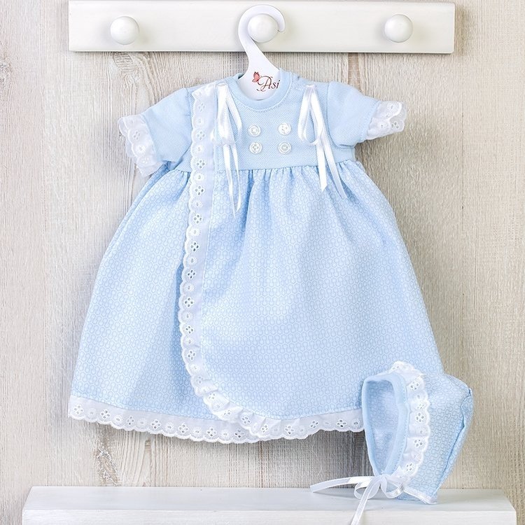 Outfit für Así Puppe 46 cm - Gesticktes Piqué blaues Babykleid für Leo