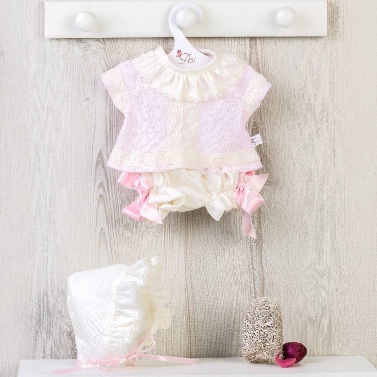 Así Puppen-Outfit 43 cm - Rosa geschnürtes Baby-Outfit mit Kapuze für María