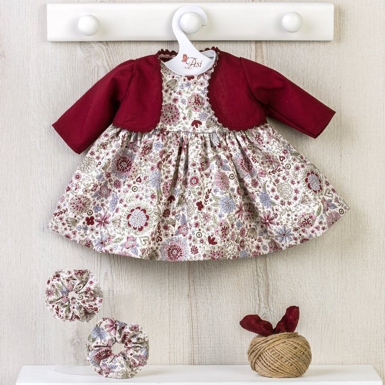 Outfit für Así Puppe 46 cm - Kastanienbraunes Blumenkleid mit Jacke für Noor