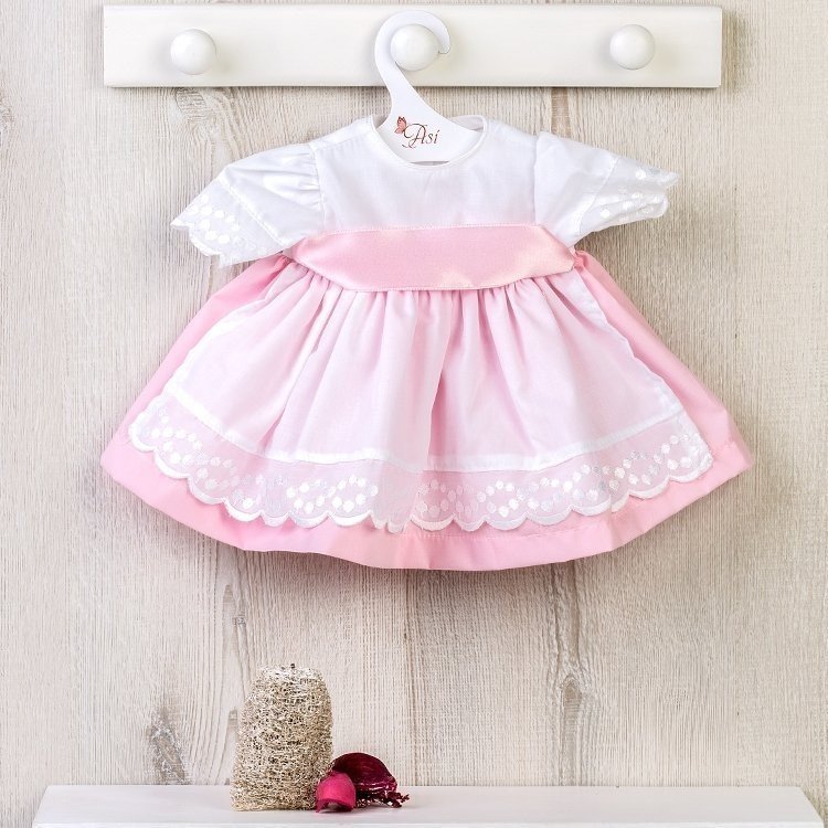 Outfit für Así Puppe 46 cm - Rosa Kleid mit weißem Kittel für Noor