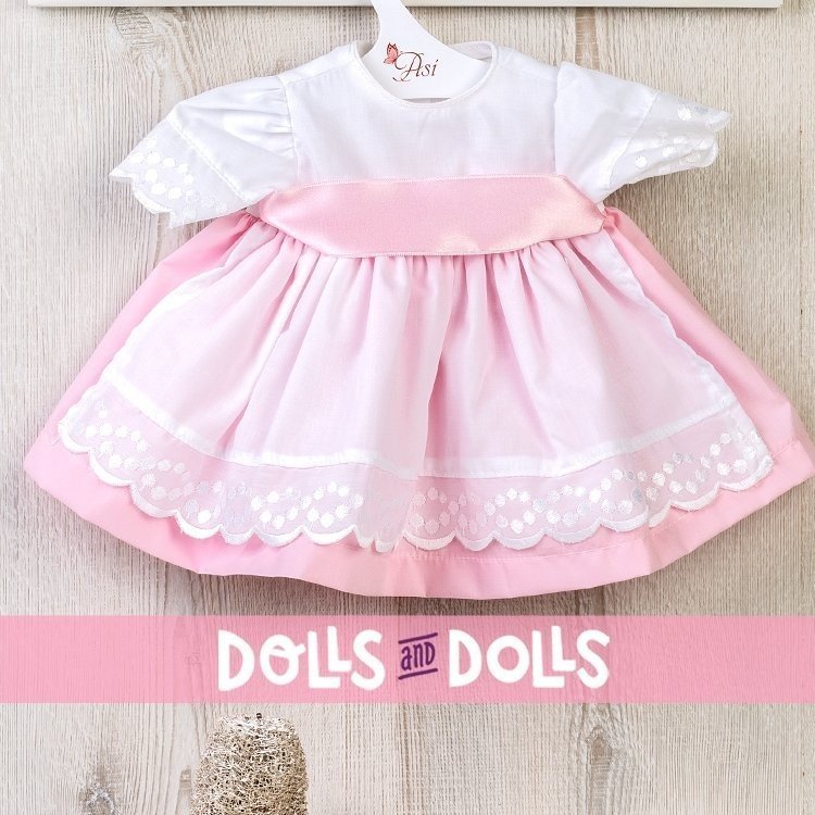 Outfit für Así Puppe 46 cm - Rosa Kleid mit weißem Kittel für Noor