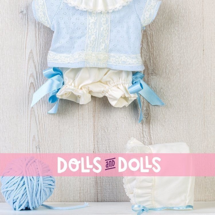 Outfit für Así Puppe 43 cm - Blau geschnürtes Baby Outfit mit Hut für Pablo