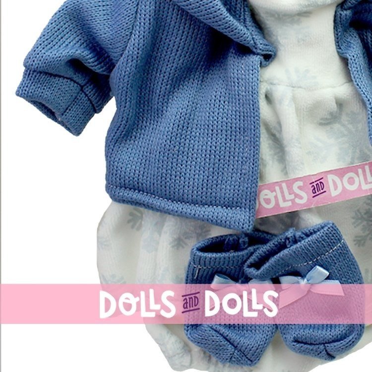 Kleidung für Llorens Puppen 38 cm - Schneeflocken bedrucktes Kleid mit blauer Jacke
