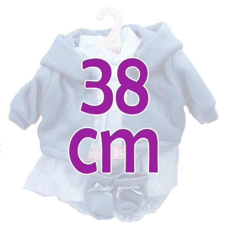 Kleidung für Llorens Puppen 38 cm - Herz bedrucktes Kleid mit blauer Jacke