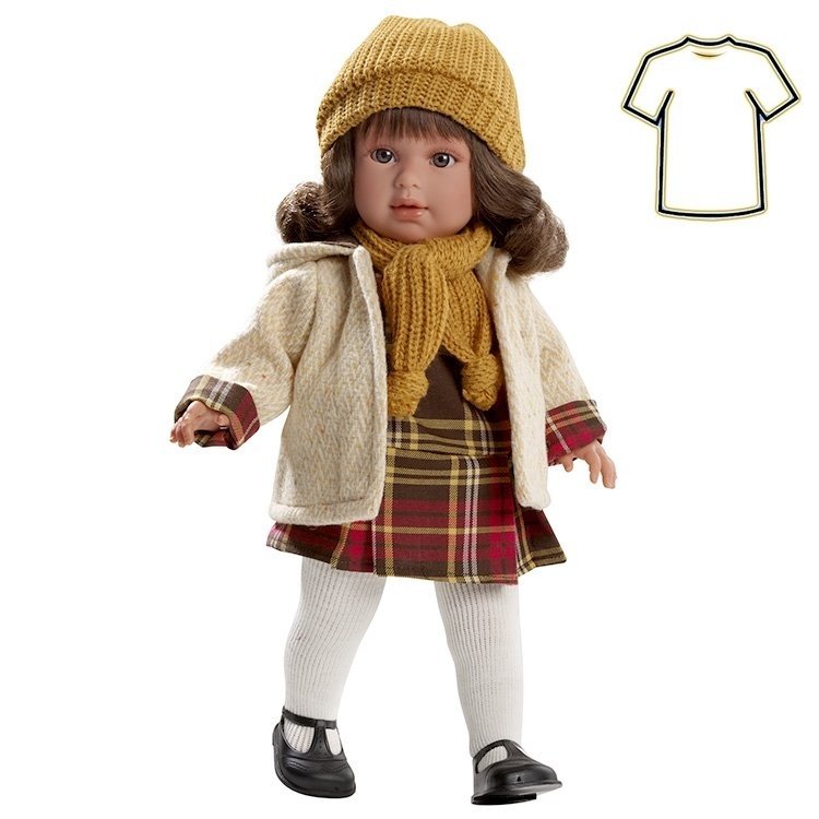 Kleidung für Llorens Puppen 40 cm - Senffarbenes, bedrucktes Outfit