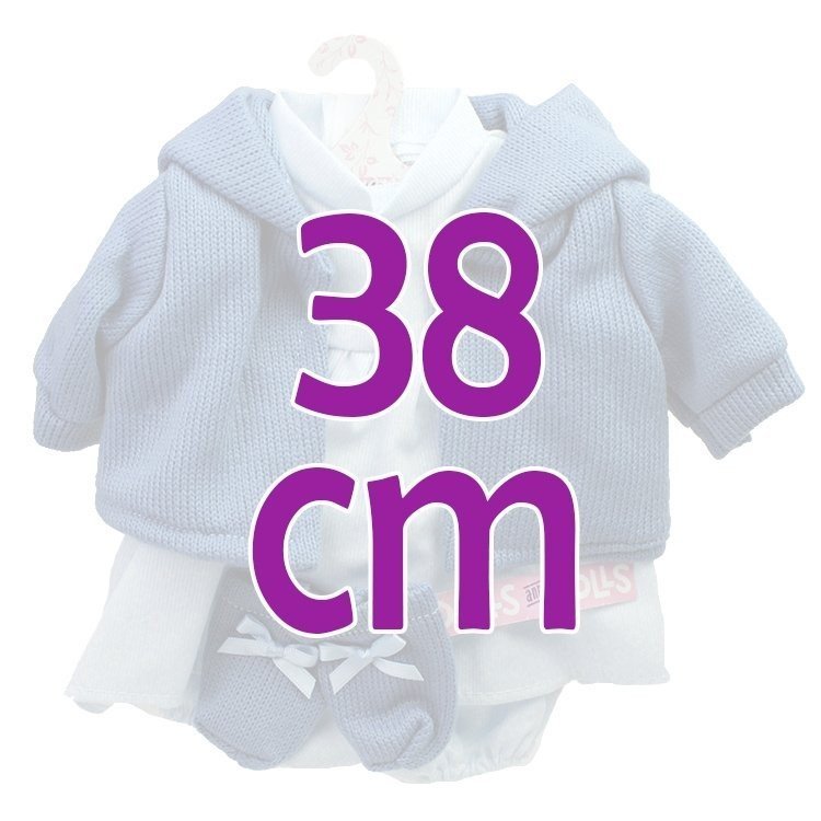 Kleidung für Llorens Puppen 38 cm - Blumen bedrucktes Kleid mit blauer Jacke