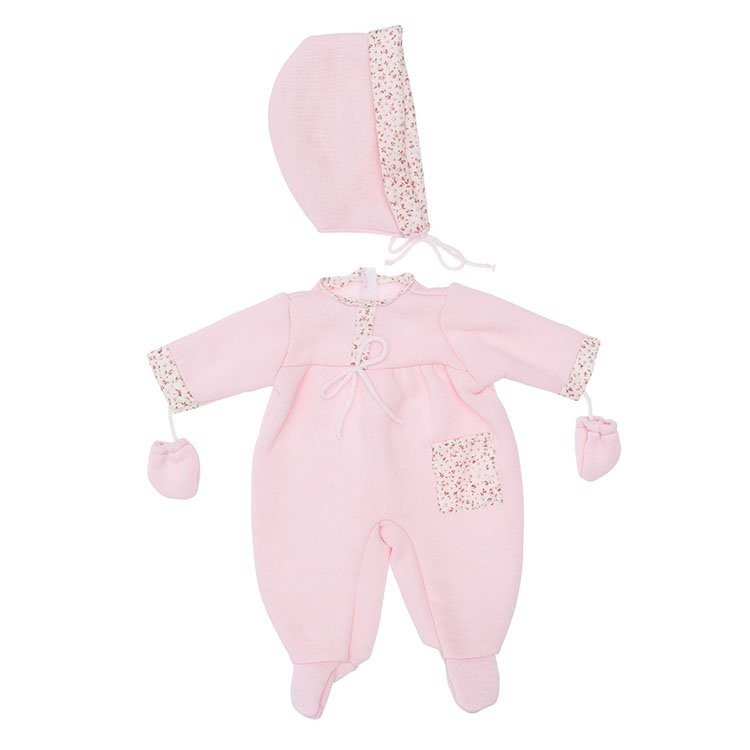 Outfit für Así Puppe 46 cm - Rosa Strampler mit Tasche mit Blumendruck mit Fäustlingen und Hut für Leo