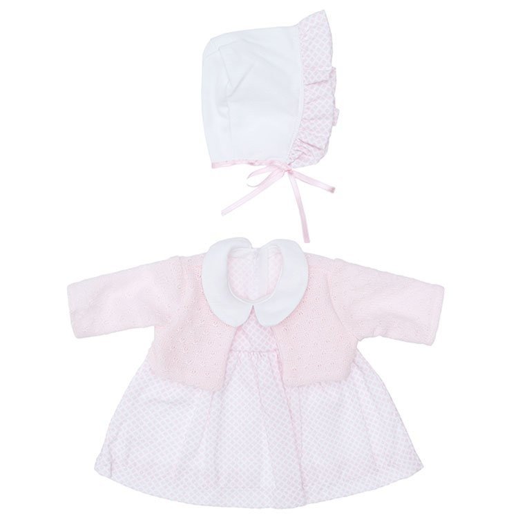 Outfit für Así Puppe 46 cm - Mini Rauten rosa Kleid mit rosa Jacke mit Hut für Leo