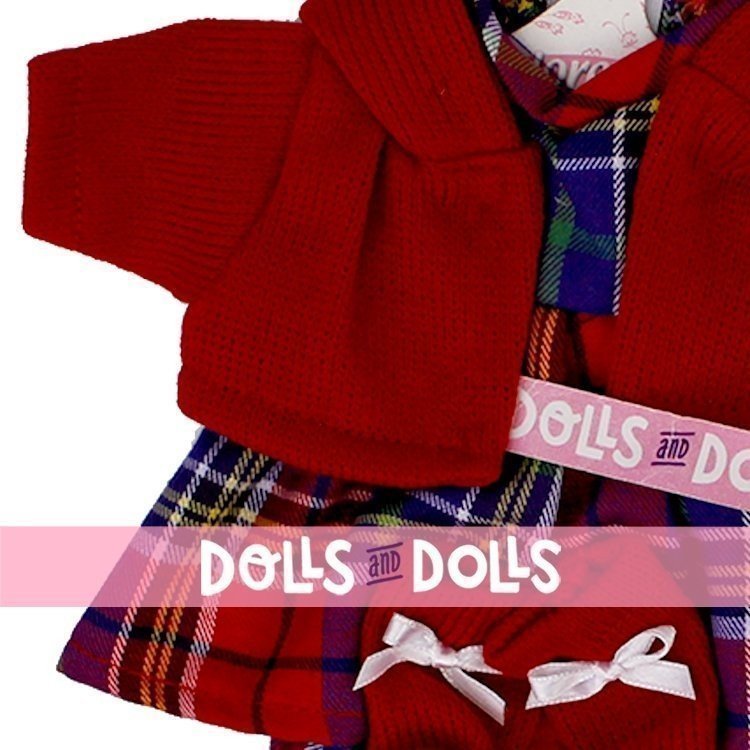 Kleidung für Llorens Puppen 33 cm - Quadrate bedrucktes Outfit mit roter Jacke und Stiefeletten