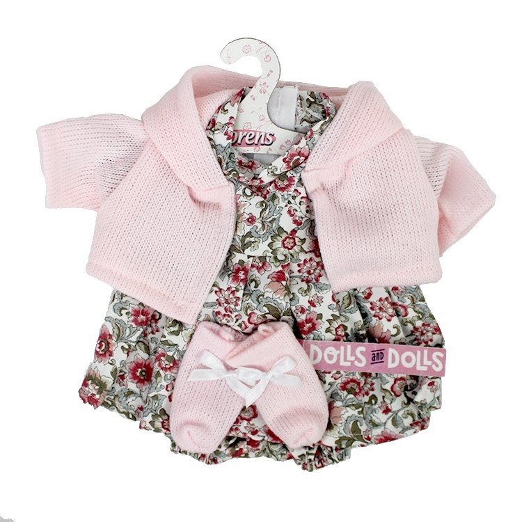 Kleidung für Llorens Puppen 33 cm - Blumen bedrucktes Outfit mit hellrosa Jacke und Stiefeletten