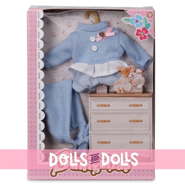 Zubehör für Barriguitas Classic Puppe 15 cm - Kleidung auf Kleiderbügel - Blaues Kapuzenoutfit