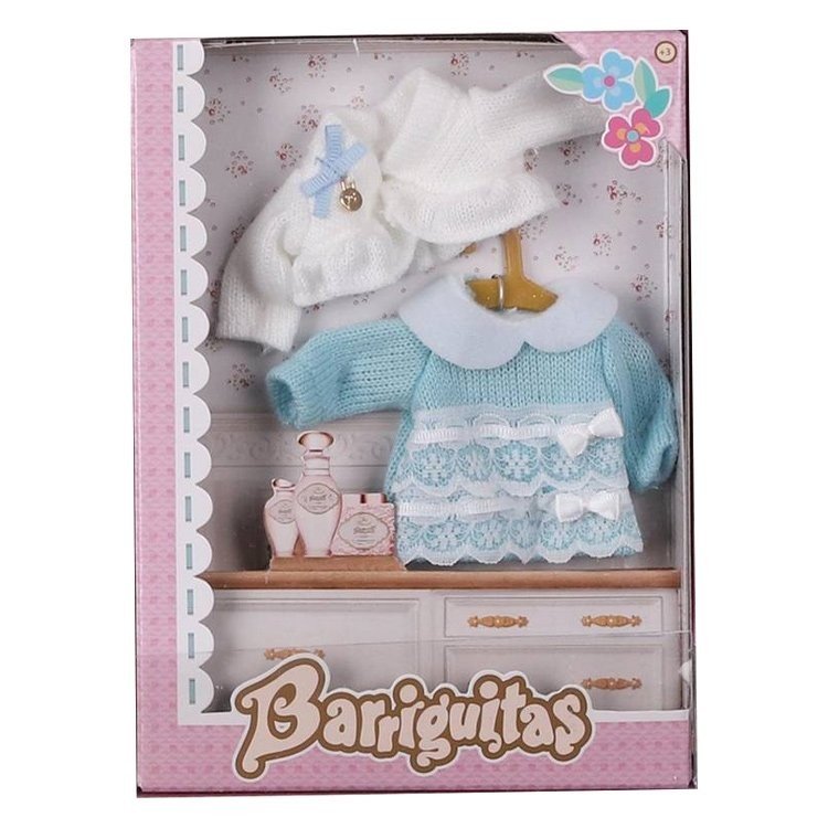 Zubehör für Barriguitas Classic Puppe 15 cm - Kleidung auf Kleiderbügel - Türkises Kleid mit weißer Jacke