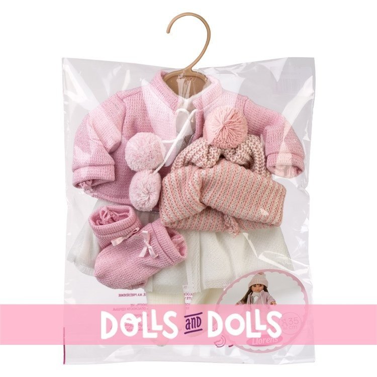 Kleidung für Llorens Puppen 35 cm - Herzkleid mit Bommeljacke, Mütze und Socken