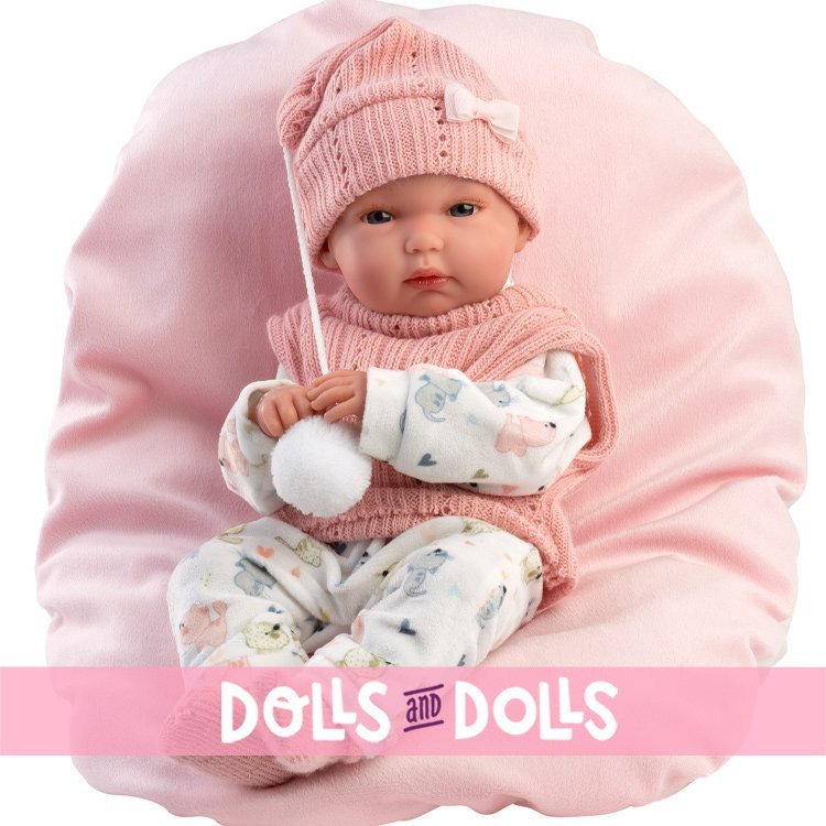 Llorens Puppe 35 cm - Bimba Neugeborenes mit Kätzchen-Print Kleid