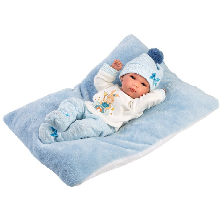 Llorens Puppe 35 cm - Bimbo mit hellblauem Kissen