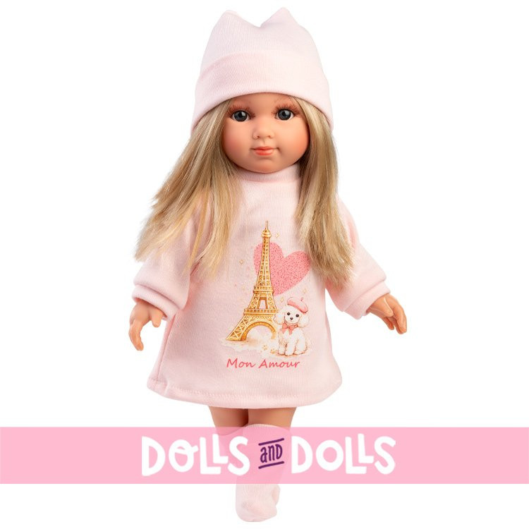 Llorens Puppe 35 cm - Elena in einem hellrosa gemusterten Kleid