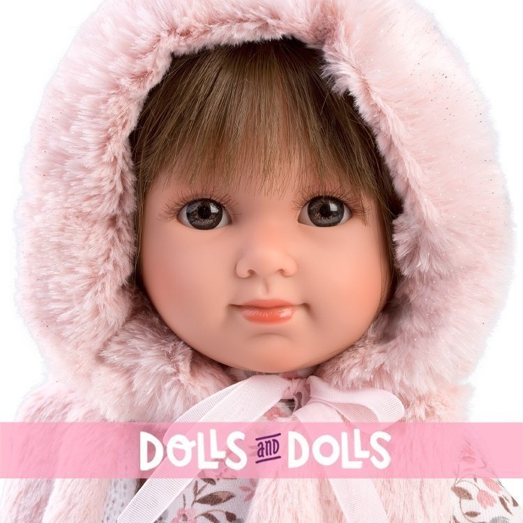 Llorens Puppe 35 cm - Sara mit Blumenkleid und rosa Kapuze