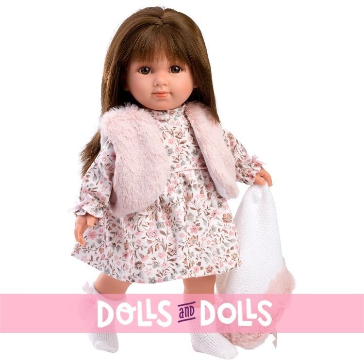 Llorens Puppe 35 cm - Sara mit Blumenkleid und rosa Kapuze