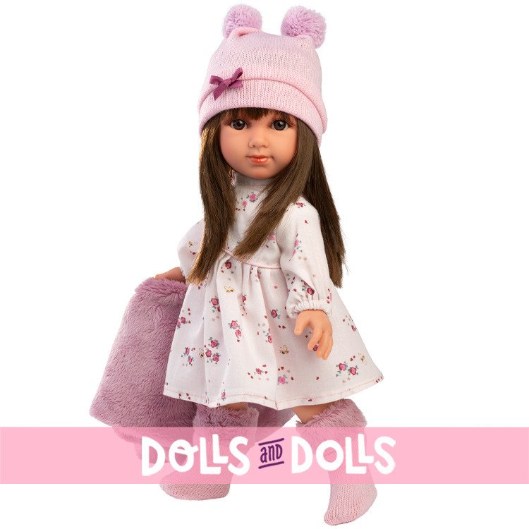 Llorens Puppe 35 cm - Sara in einem rosa geblümten Kleid und Umhang