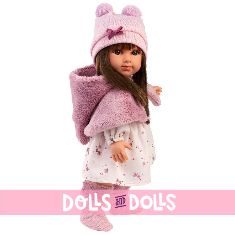 Llorens Puppe 35 cm - Sara in einem rosa geblümten Kleid und Umhang