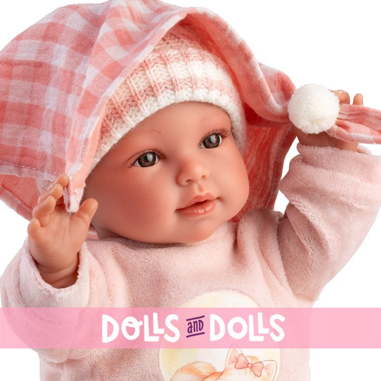 Llorens Puppe 38 cm - Olivia Heulsuse mit einem Body mit Katzenmuster