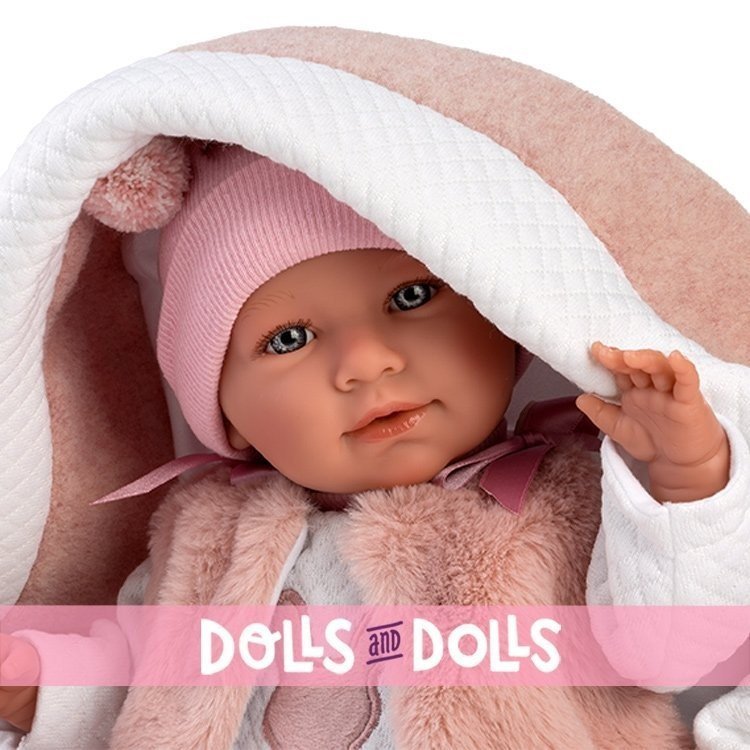 Llorens Puppe 40 cm - Weinendes Mimi Neugeborenes mit rosa Tragetasche