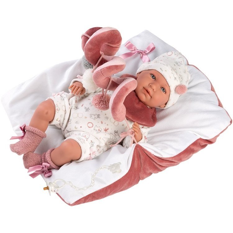 Llorens Puppe 40 cm - Weinendes Mimi Neugeborenes mit Laufstall