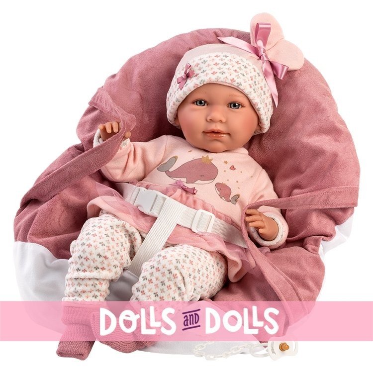 Llorens Puppe 40 cm - Weinendes Mimi Neugeborenes mit Babytrage