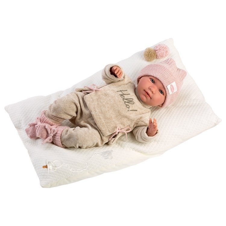 Llorens Puppe 40 cm - Neugeborene Mimi Heulsuse "Hallo" mit Kissen