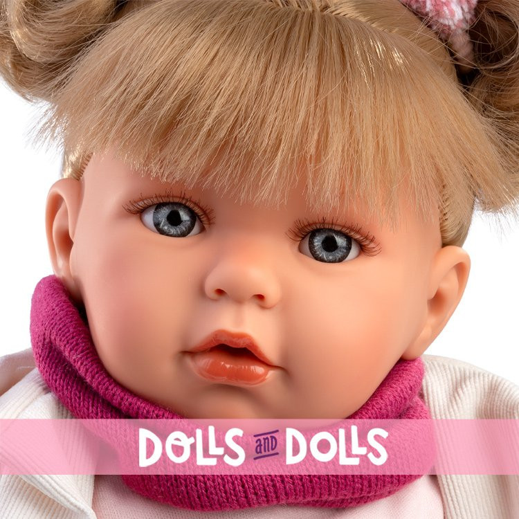 Llorens Puppe 42 cm - Weinende Julia in einem weißen Outfit und einem pinkfarbenen Schal