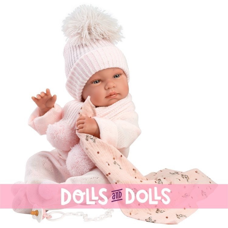 Llorens Puppe 43 cm - Neugeborenes Tina mit rosa Bambi-Handtuch