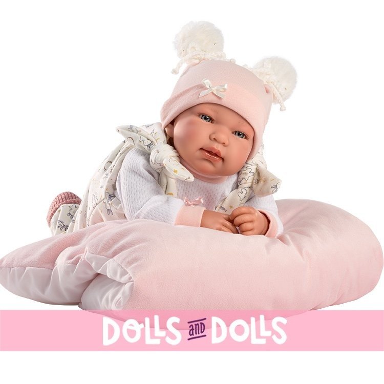 Llorens Puppe 44 cm - Weinendes Neugeborenes Tina mit Kissen