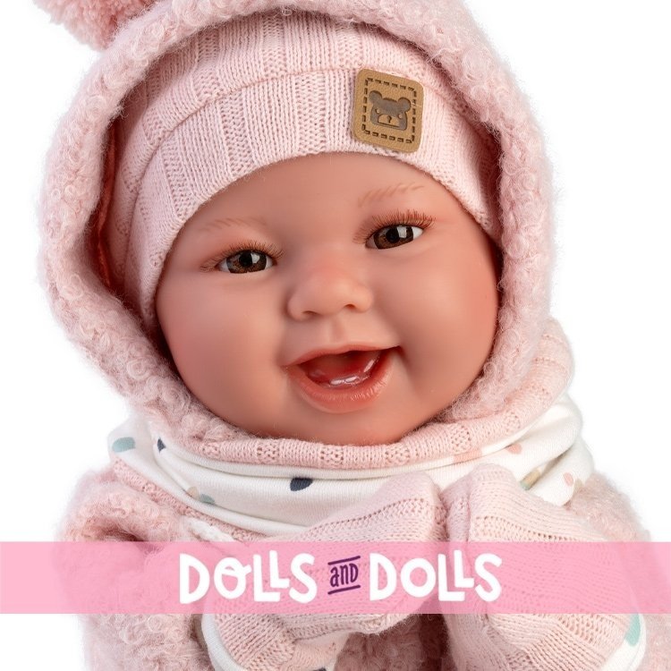 Llorens Puppe 44 cm - Neugeborene Tala lächelt mit rosa Teddybär-Pyjama