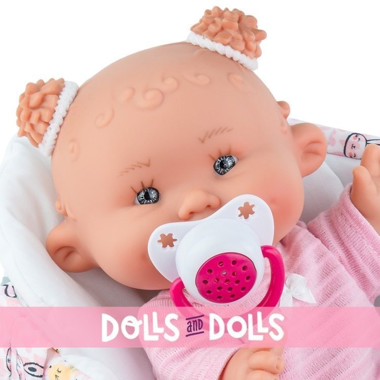 Marina & Pau Puppe 26 cm - Nenotes Baby mit rosa Tragetasche