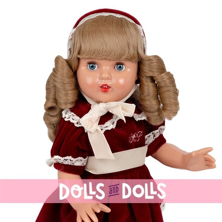 Mariquita Pérez Puppe 50 cm - Mit burgunderrotem Kleid und Kapuze