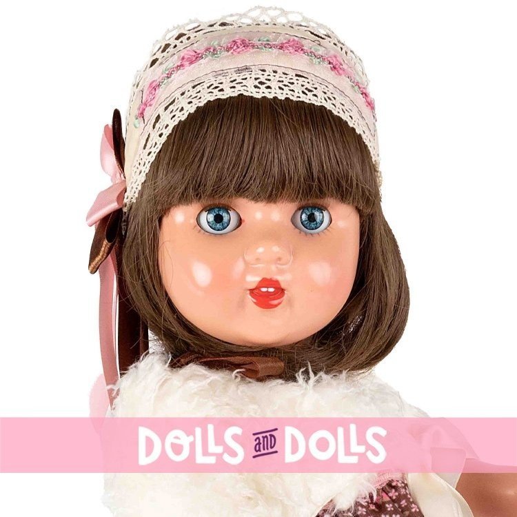 Mariquita Pérez Puppe 50 cm - Mit braunem Kleid mit kleinen Blumen