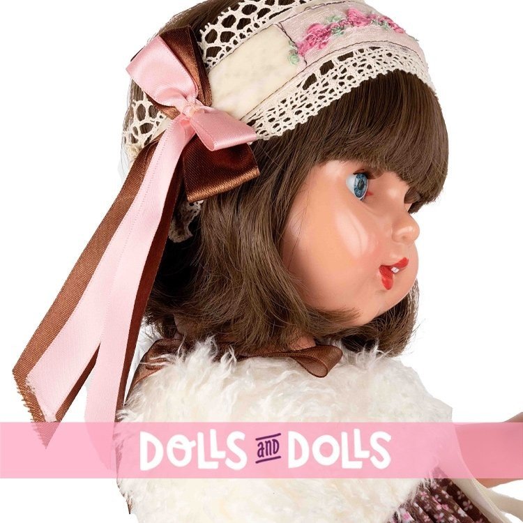 Mariquita Pérez Puppe 50 cm - Mit braunem Kleid mit kleinen Blumen