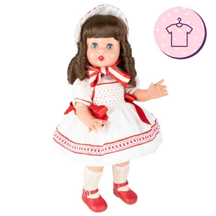 Outfit für Mariquita Pérez Puppe 50 cm - Beigem Kleid mit bestickter Passe