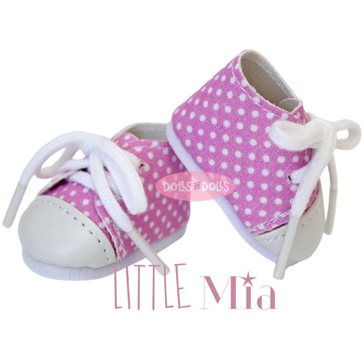 Zubehör für Nines d'Onil 23 cm Puppe - Little Mia und Little Pippa - Rosa Turnschuhe mit weißen Punkten und Schnürsenkeln