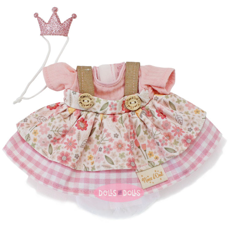 Kleidung für Nines d'Onil Puppen 30 cm - Mia - Vichy-Blumen-Outfit mit Krone