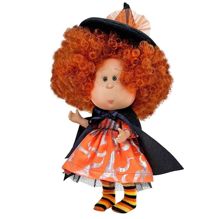 Nines d'Onil Puppe 23 cm - Little Mia Halloween mit lockigem rotem Haar (Hexe)