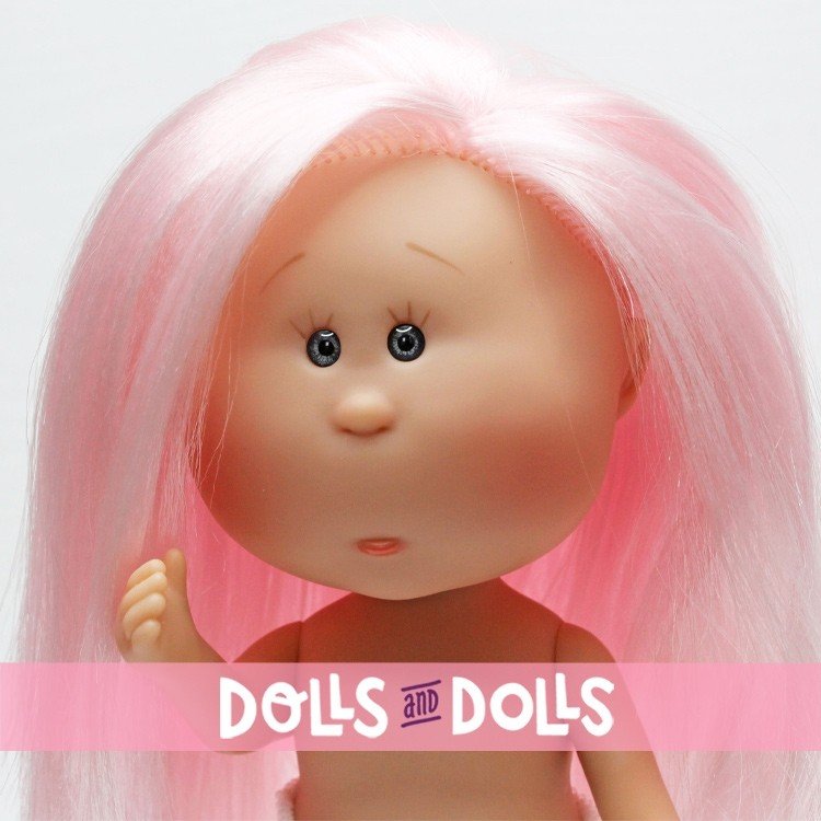Nines d'Onil Puppe 23 cm - Little Mia mit rosa glattem Haar - Ohne Kleidung