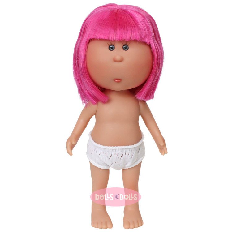 Nines d'Onil Puppe 23 cm - Little Mia mit glattem, fuchsiafarbenem Haar und Pony - Ohne Kleidung