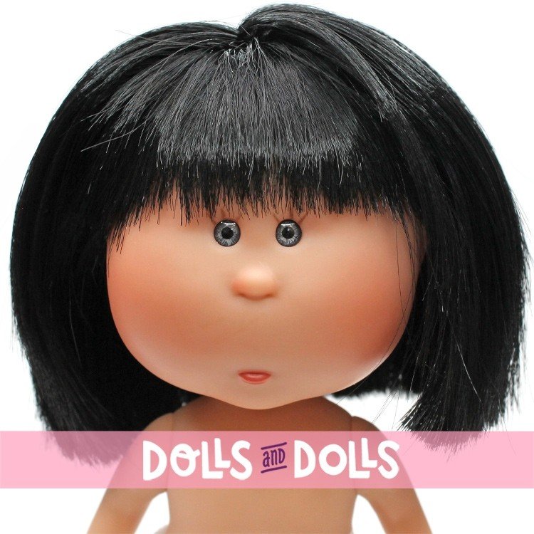 Nines d'Onil Puppe 23 cm - Little Mia mit glattem schwarzem Haar mit Fransen - Ohne Kleidung