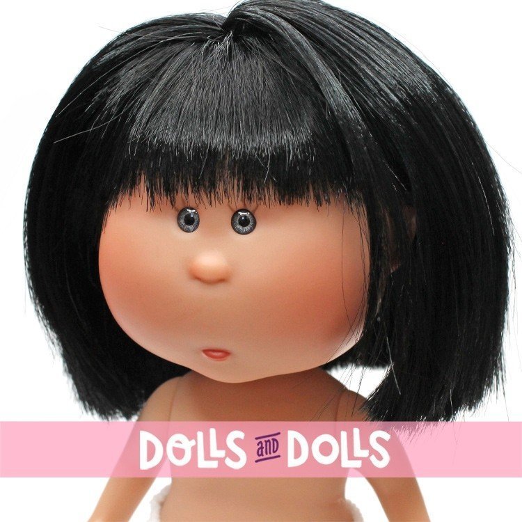 Nines d'Onil Puppe 23 cm - Little Mia mit glattem schwarzem Haar mit Fransen - Ohne Kleidung