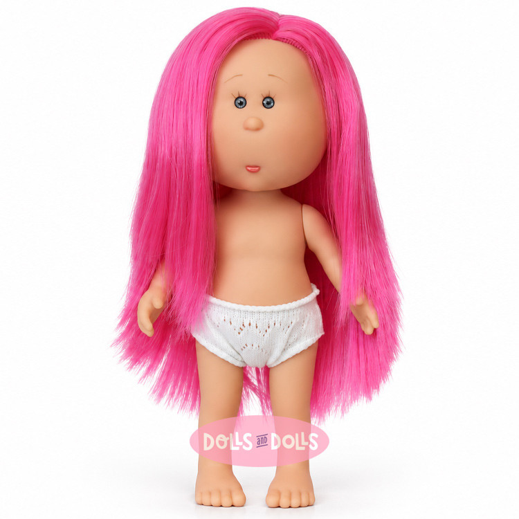 Nines d'Onil Puppe 23 cm - Little Mia mit glattem, rosa Haar - Ohne Kleidung