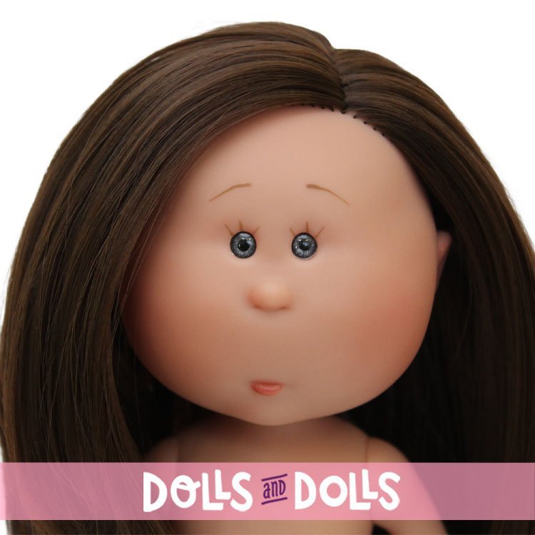 Nines d'Onil Puppe 23 cm - Little Mia mit glattem braunem Haar - Ohne Kleidung