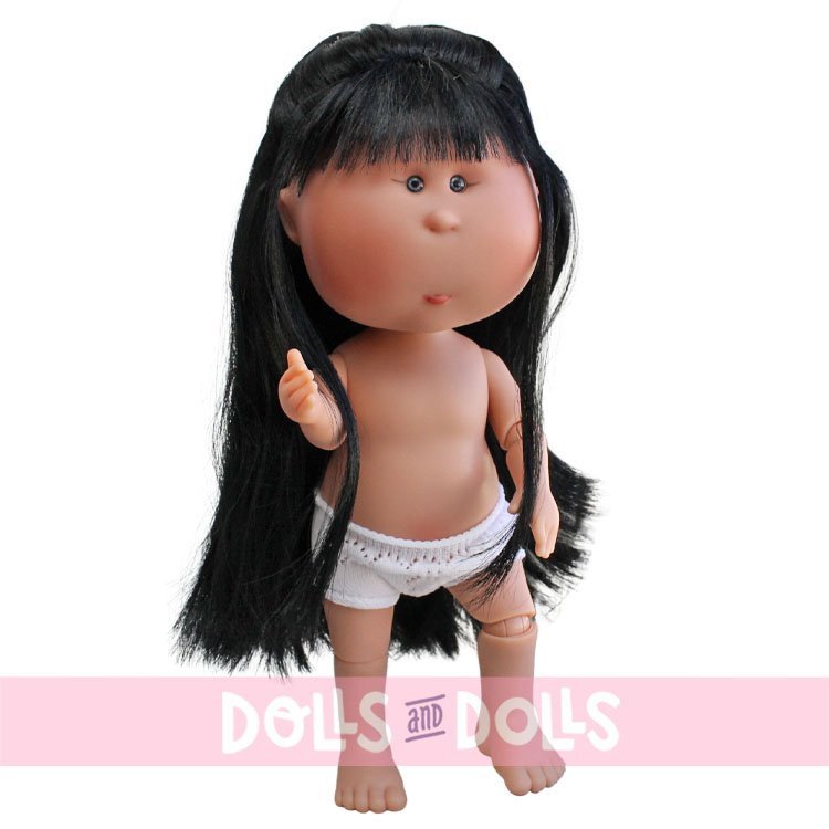 Nines d'Onil Puppe 30 cm - GELENKTE Mia - Asiatische Mia mit Schwarzes glattes Haar - Ohne Kleidung