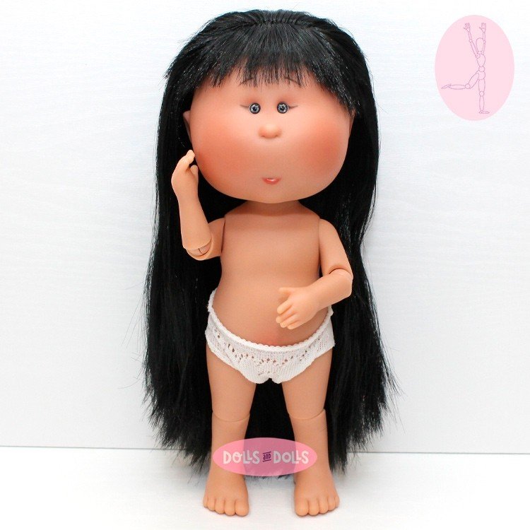 Nines d'Onil Puppe 30 cm - GELENKTE Mia - Asiatische Mia mit Schwarzes glattes Haar - Ohne Kleidung
