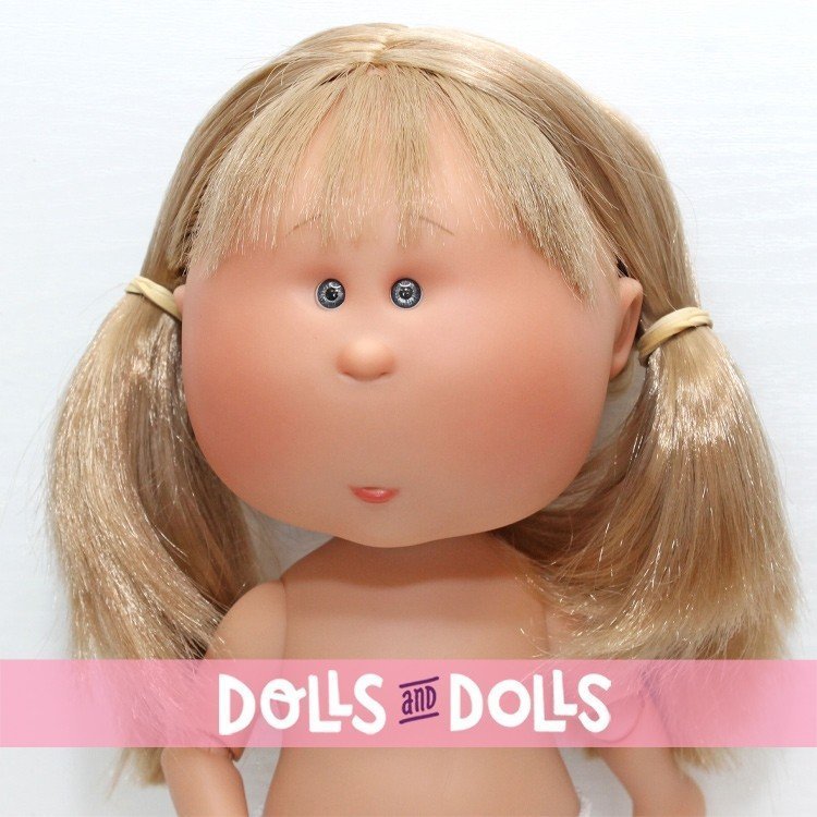 Nines d'Onil Puppe 30 cm - GELENKTE Mia - Mia blond mit glattem Haar, Fransen und Zöpfen - Ohne Kleidung